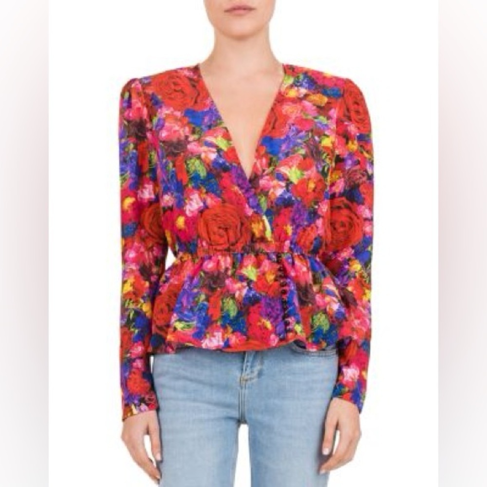 The Kooples Summer Night Floral Silk Blouse Size 2